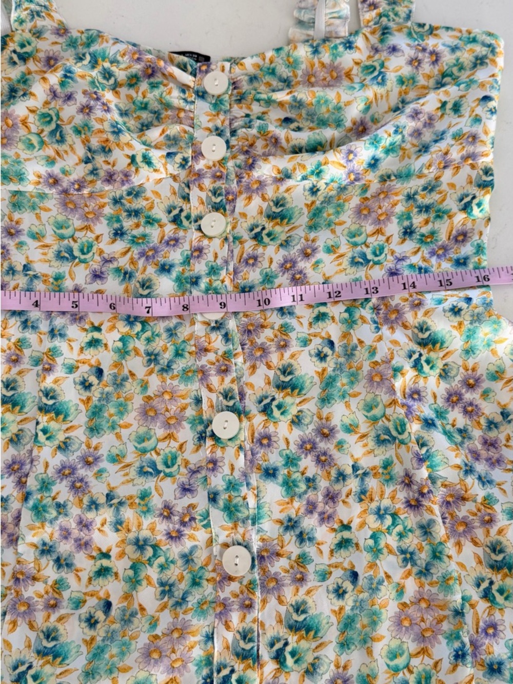 Zara Floral Button-Front Sundress in Green & Purple size L - Picture 6 of 7